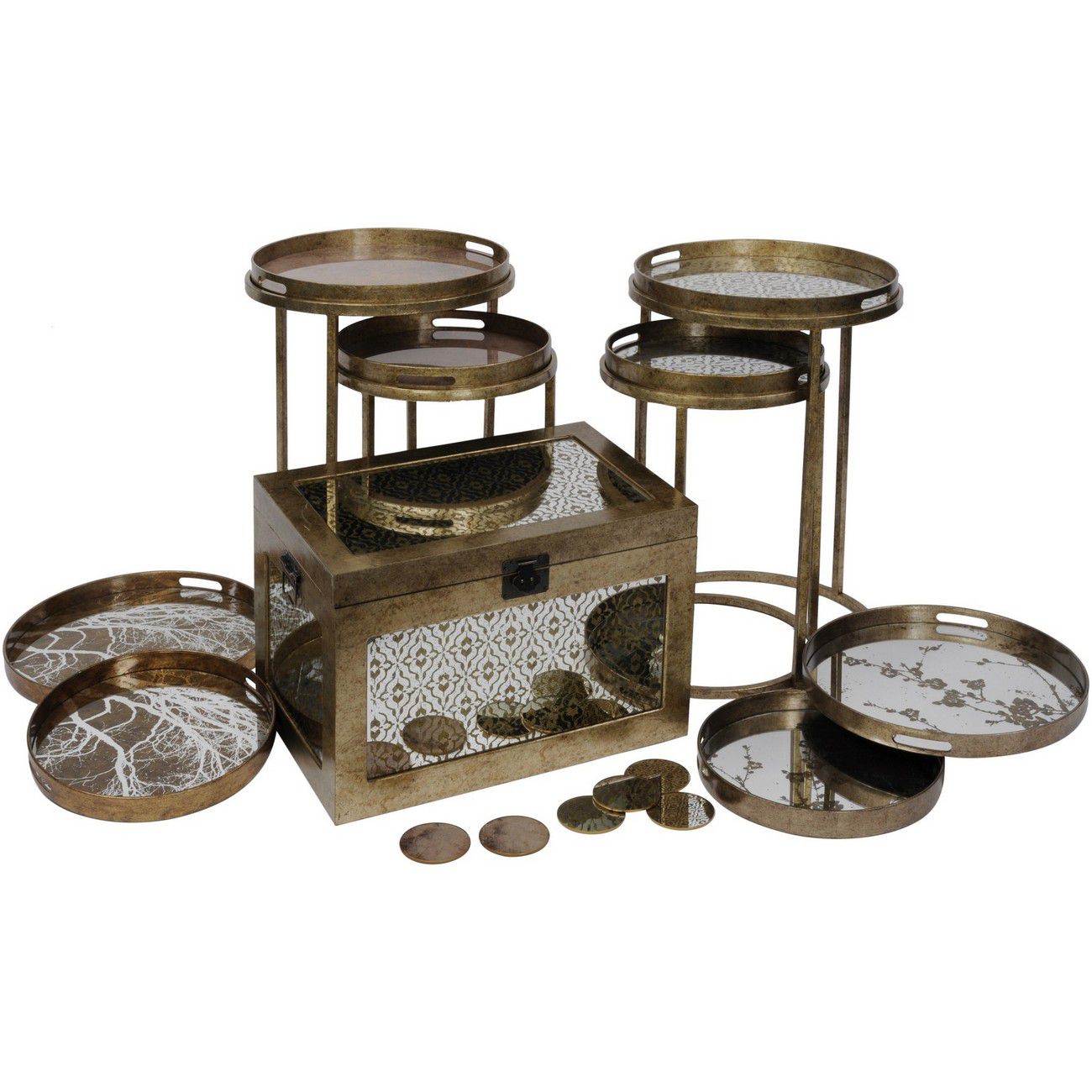 Set of 2 Vienna Antique Gold Tree Trays